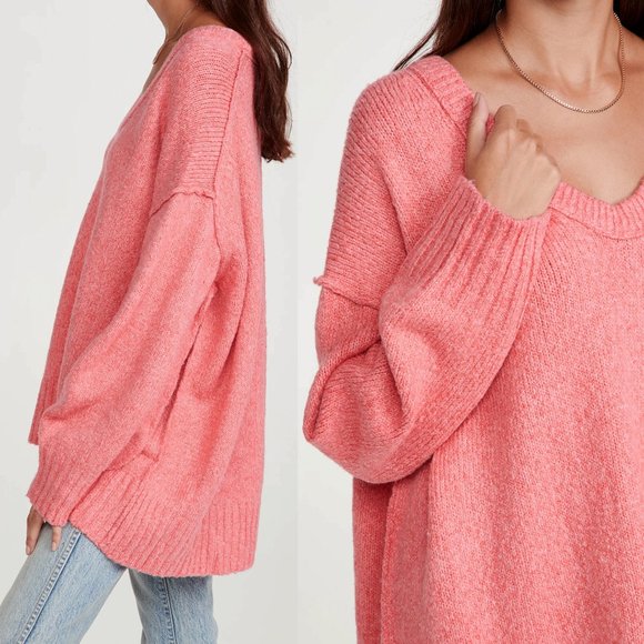 NEW Free People Brookside Tunic Oversized Knit Sweater Pink Lightning $128 M - Picture 6 of 10